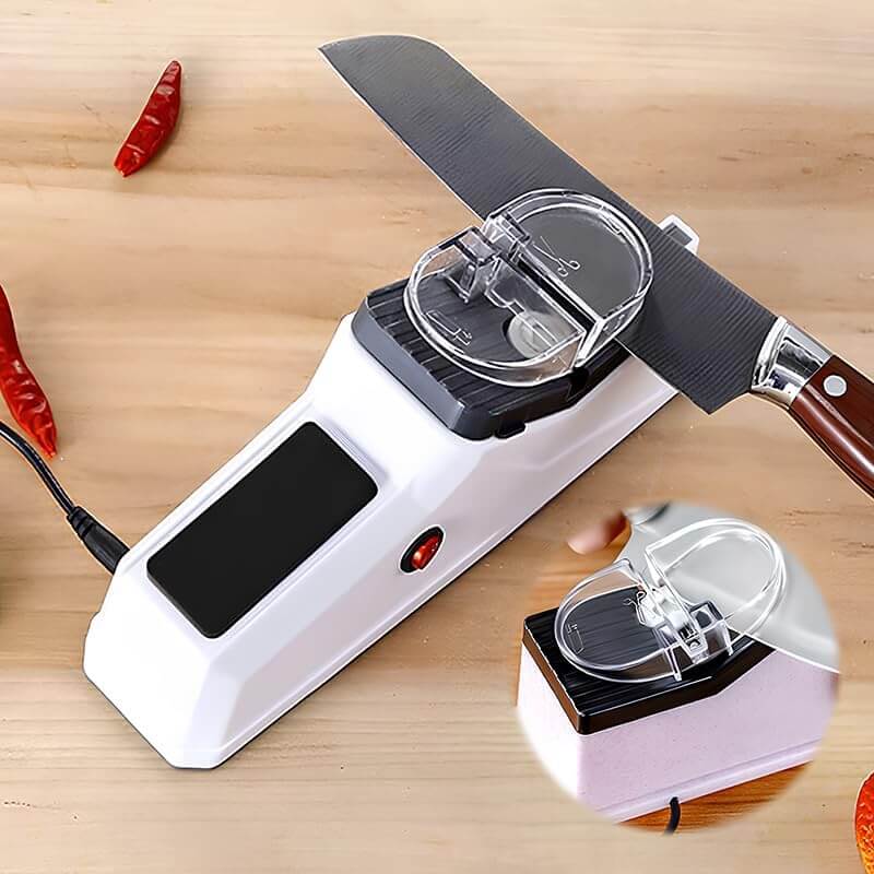 Elektrischer Messerschärfer mit USB-Akku Drei Schleifstufen und Klingen-Führung für Küchenmesser Kompakt und Rutschfest