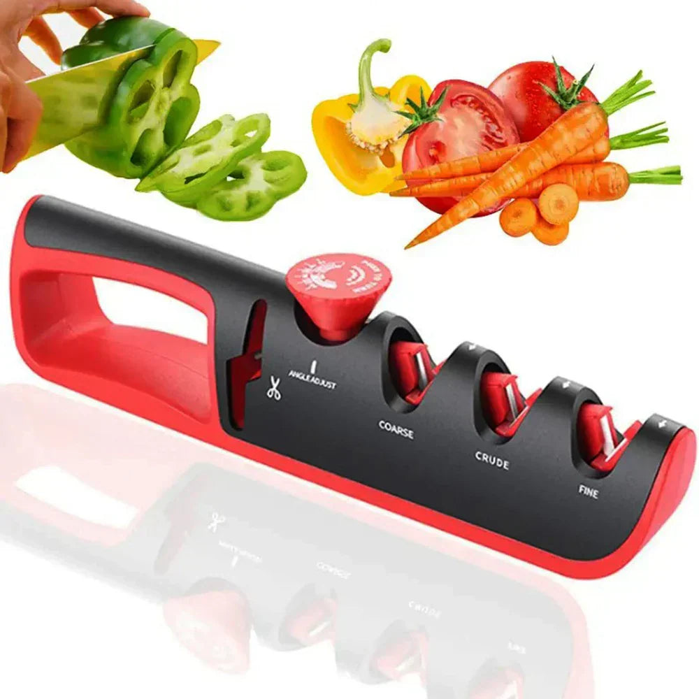 Messerschärfer 4-in-1 mit Einstellbarem Winkel 14 bis 24 Grad Rutschfeste Basis Ergonomischer Griff für Küchenmesser und Scheren