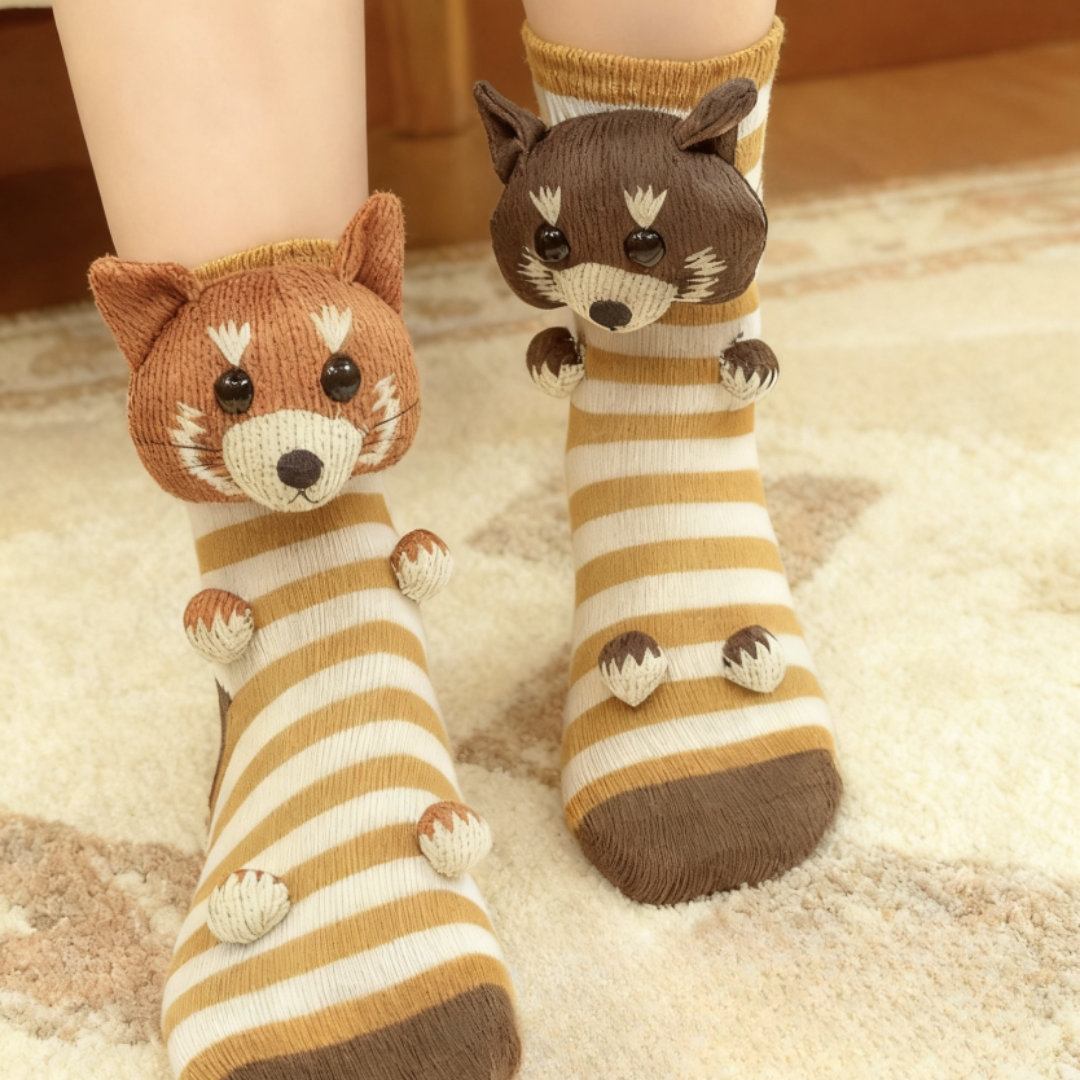 Cozy Socks with 3D Animal Motif, Warm Slipper Socks for Men and Women, Non-Slip Sole, Thick Knit