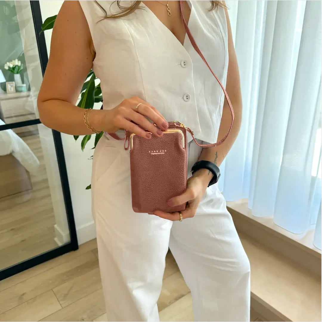 Women's PU Leather Cross-Body Cell Phone Bag with Card Slots Detachable Shoulder Strap for Smartphones up to 6.5 in / 16.5 cm
