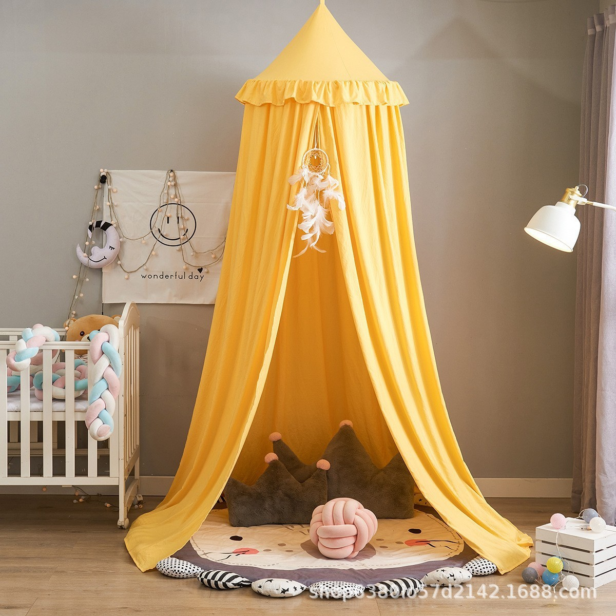 Betthimmel für das Kinderzimmer mit Rüschen, Deckenmontage, Baumwollmischgewebe