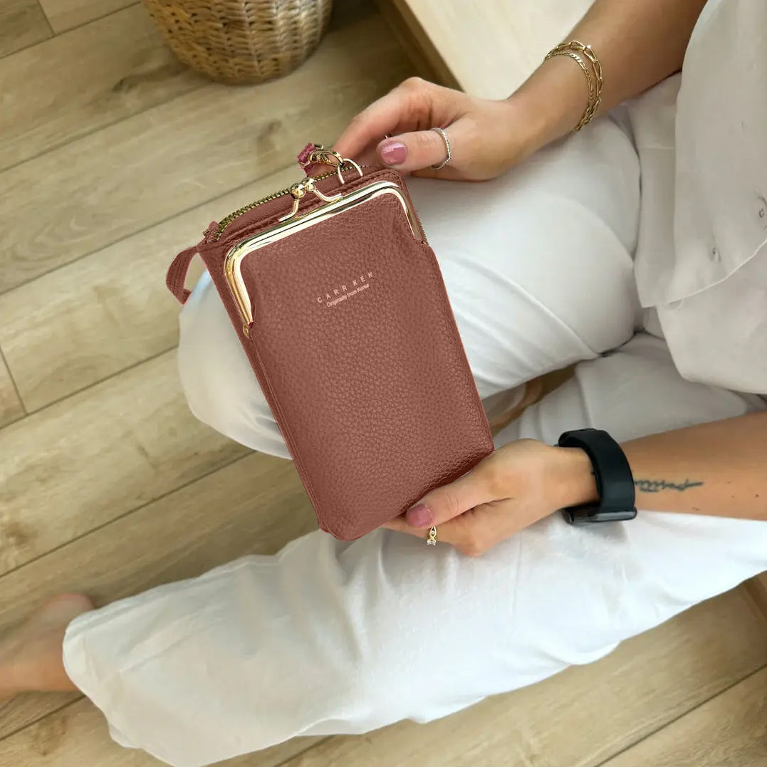 Women's PU Leather Cross-Body Cell Phone Bag with Card Slots Detachable Shoulder Strap for Smartphones up to 6.5 in / 16.5 cm