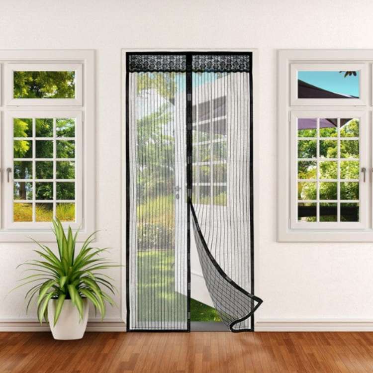 Magnetic Insect Screen Door Self-Closing Black Mesh for Patio and Balcony Hands-Free Pass