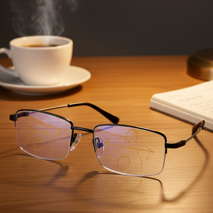 Lesebrille mit Mehreren Sehzonen Blaulichtfilter und Halbrandloser Metallfassung in Verschiedenen Plus-Stärken für Lesen und Bildschirmarbeit