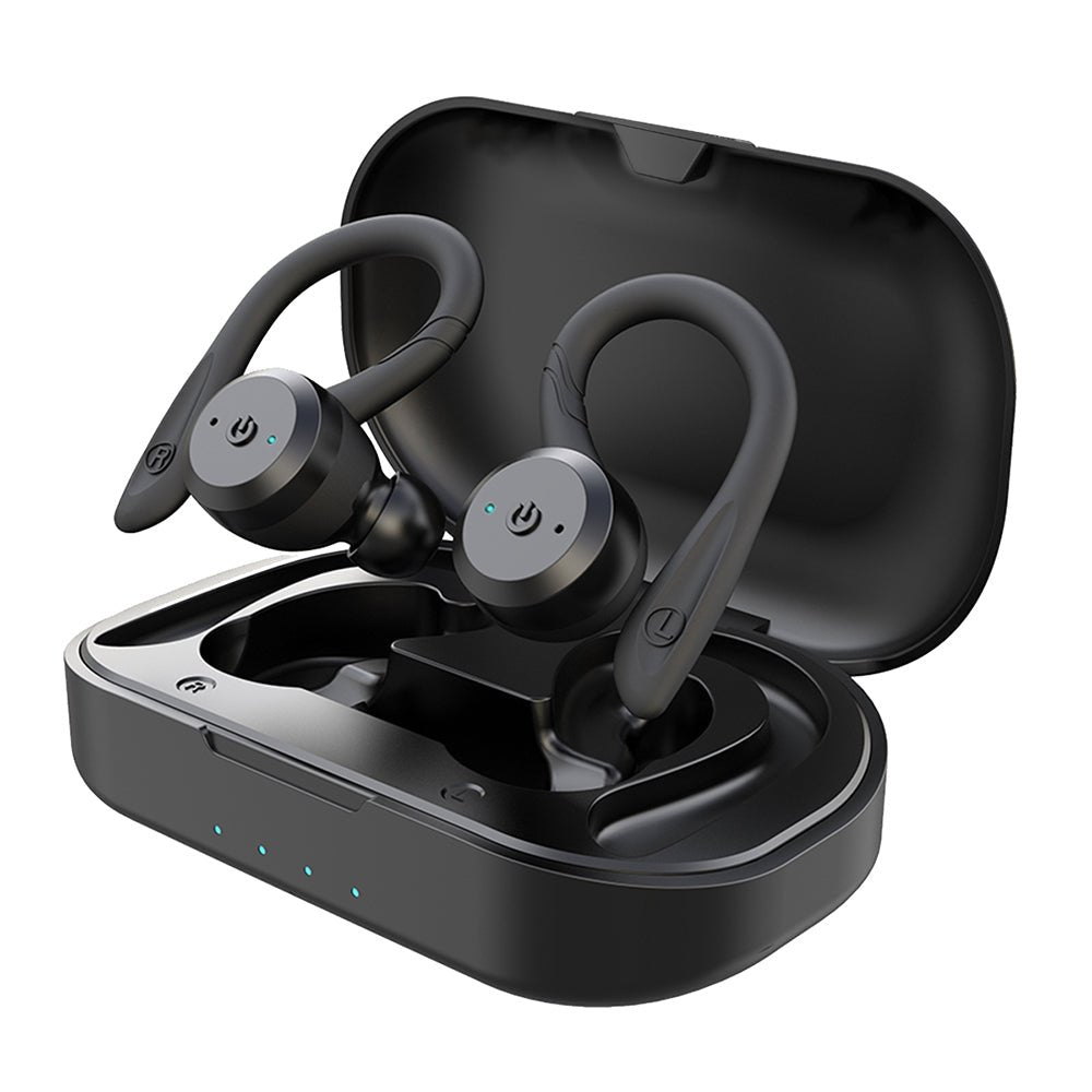 Kabellose Sport - Kopfhörer mit Ohrbügel Bluetooth 5.0 IPX7 Wasserdicht 20 Stunden Laufzeit Ladecase - Bolania