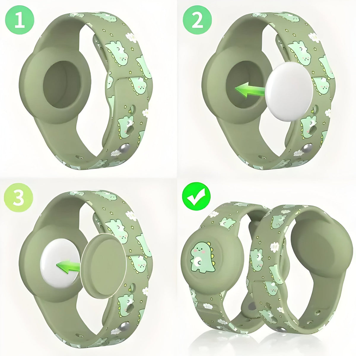 Kinder Armband für AirTag aus Silikon, Verstellbarer Halter mit Cartoon-Motiven, Hautfreundlich und Abwaschbar - Bolania