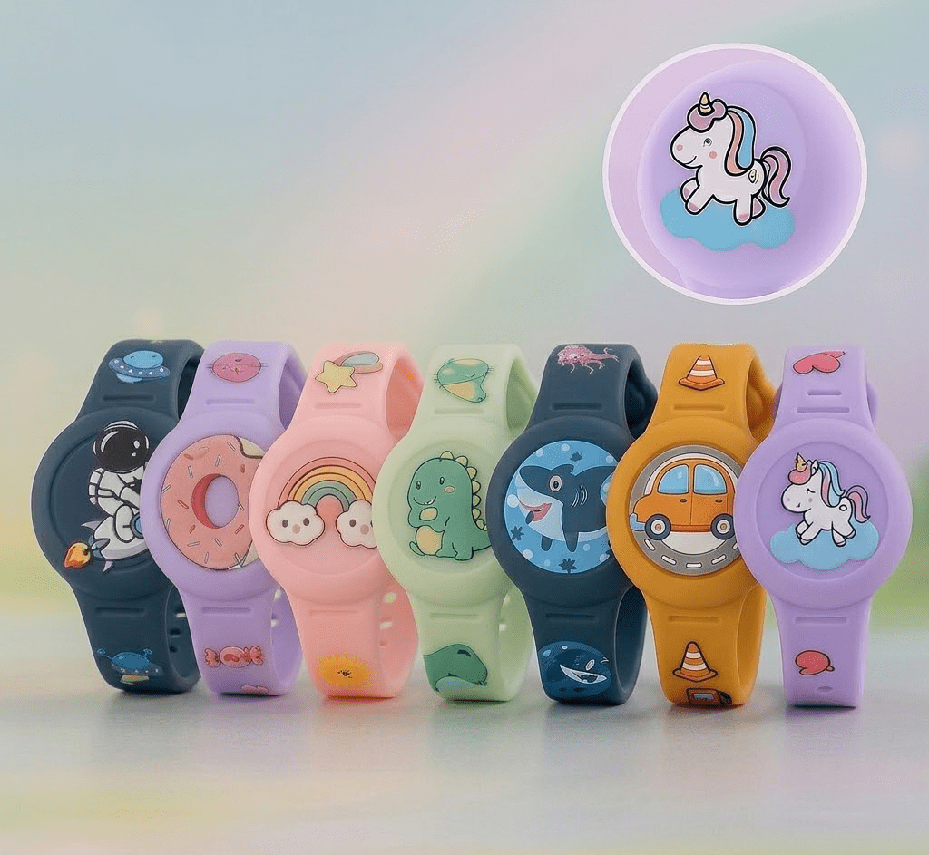 Kinder Armband für AirTag aus Silikon, Verstellbarer Halter mit Cartoon-Motiven, Hautfreundlich und Abwaschbar - Bolania