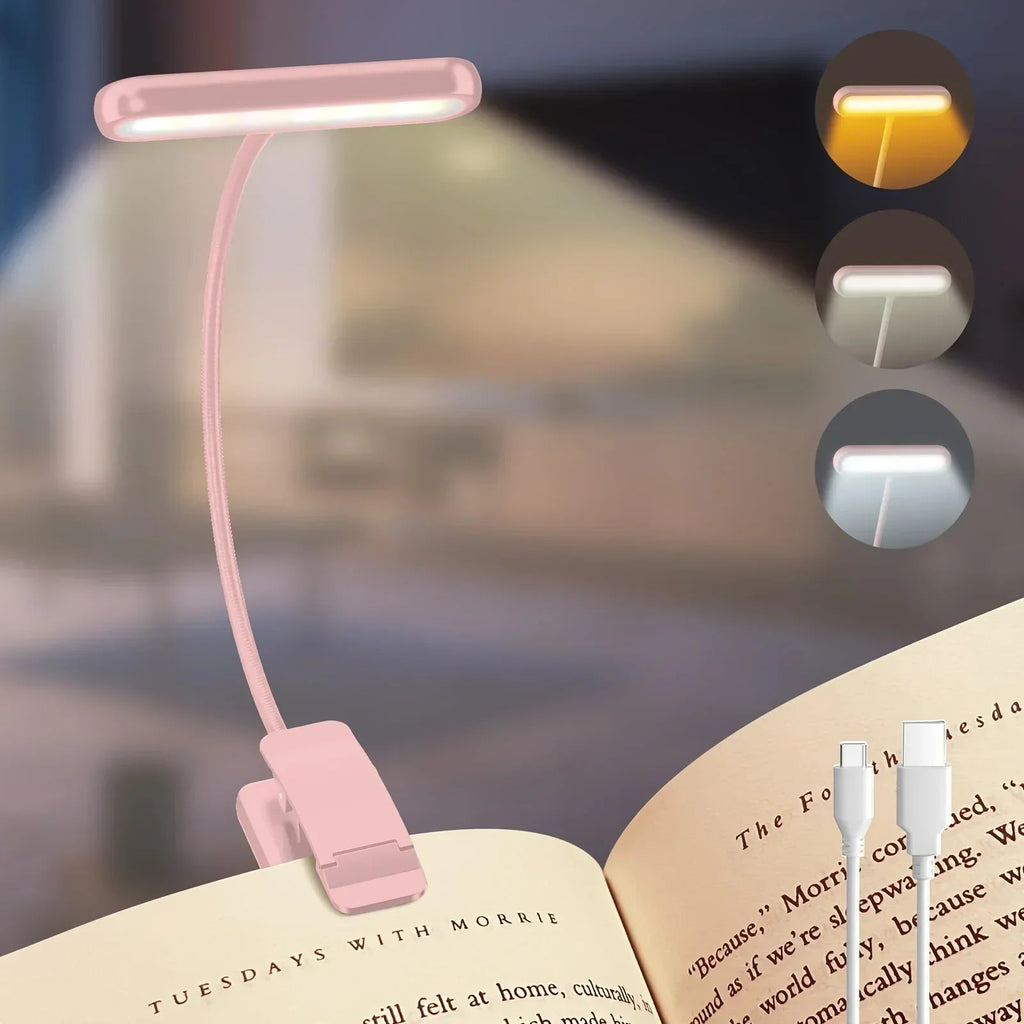 Klemm - Leselampe mit Flexiblem Schwanenhals und Clip USB - Aufladbar 3 Lichtfarben Stufenlos Dimmbar bis zu 80 Stunden Laufzeit - Bolania