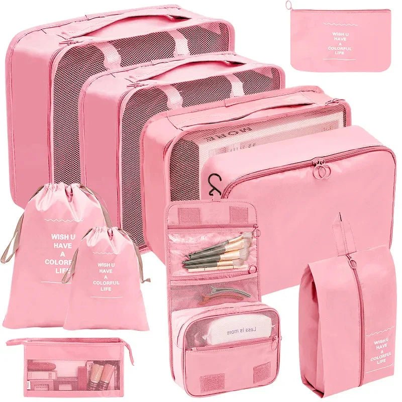 Koffer - Organizer Set 10 - teilig Packwürfel mit Mesh - Sichtfenster Schuhbeutel Kosmetik - Tasche Wäschesäcke aus Polyester - Bolania