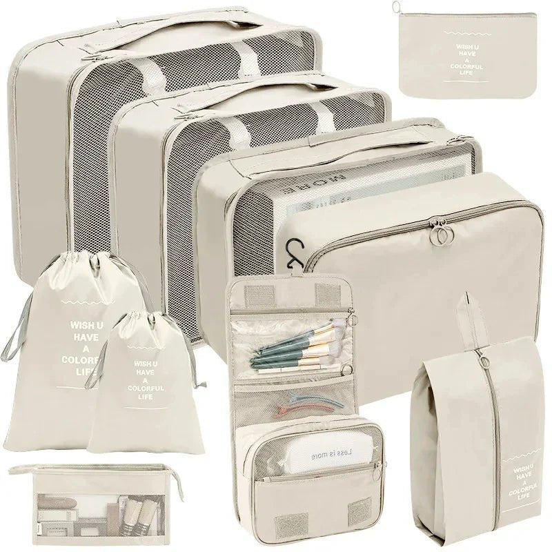Koffer - Organizer Set 10 - teilig Packwürfel mit Mesh - Sichtfenster Schuhbeutel Kosmetik - Tasche Wäschesäcke aus Polyester - Bolania