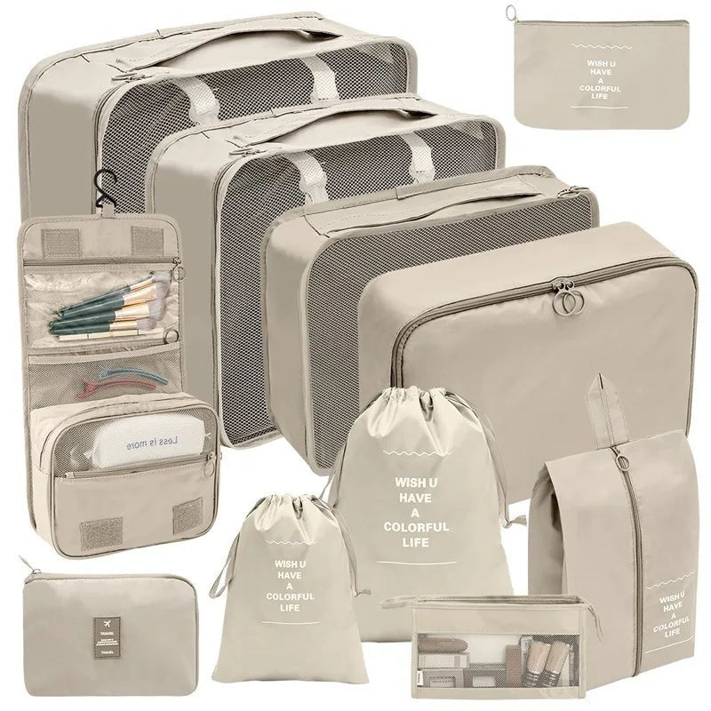 Koffer - Organizer Set 10 - teilig Packwürfel mit Mesh - Sichtfenster Schuhbeutel Kosmetik - Tasche Wäschesäcke aus Polyester - Bolania