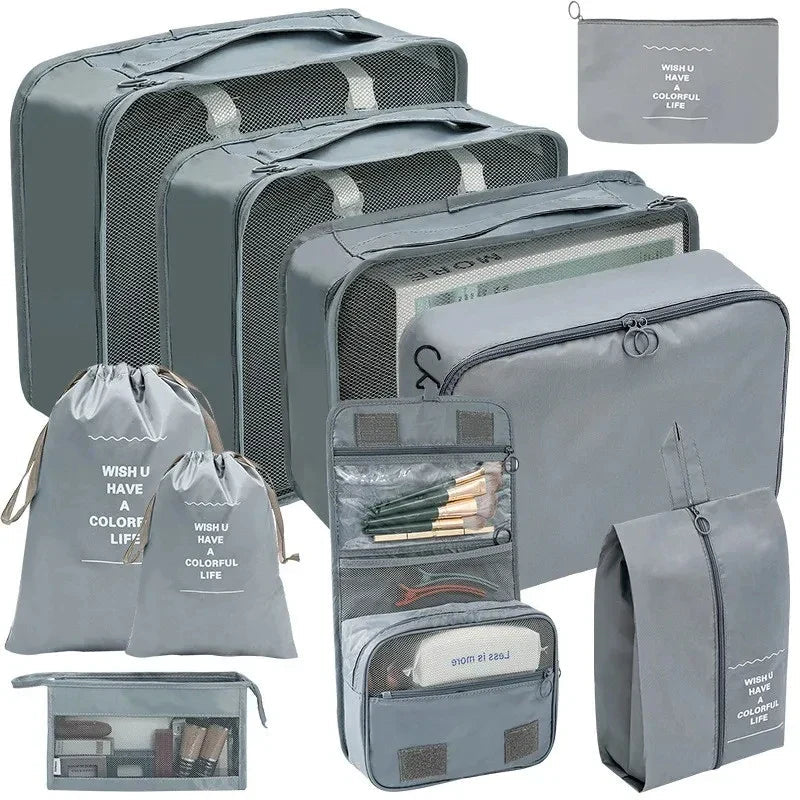 Koffer - Organizer Set 10 - teilig Packwürfel mit Mesh - Sichtfenster Schuhbeutel Kosmetik - Tasche Wäschesäcke aus Polyester - Bolania