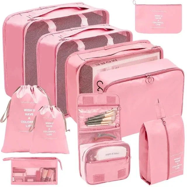 Koffer - Organizer Set 10 - teilig Packwürfel mit Mesh - Sichtfenster Schuhbeutel Kosmetik - Tasche Wäschesäcke aus Polyester - Bolania