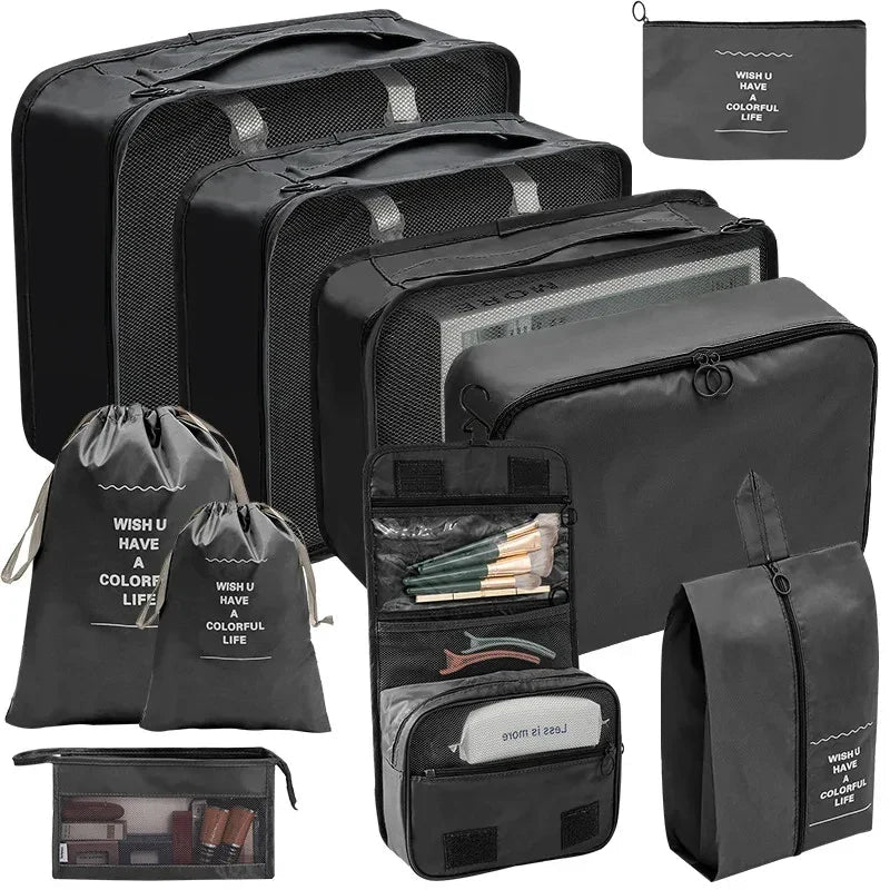 Koffer - Organizer Set 10 - teilig Packwürfel mit Mesh - Sichtfenster Schuhbeutel Kosmetik - Tasche Wäschesäcke aus Polyester - Bolania