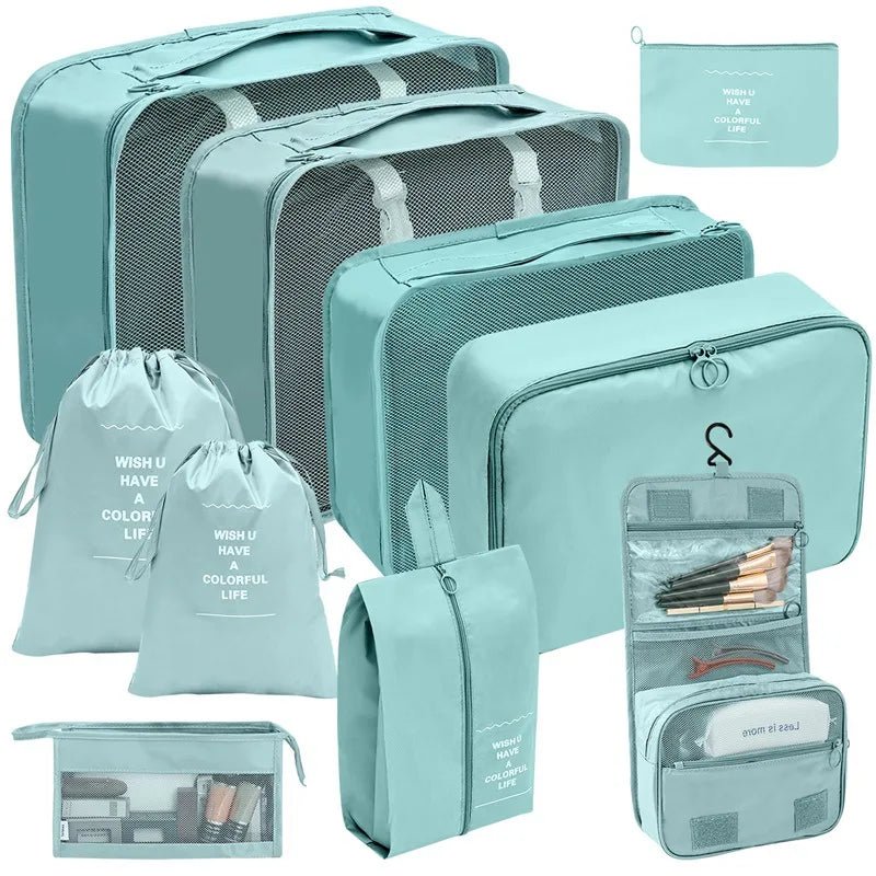 Koffer - Organizer Set 10 - teilig Packwürfel mit Mesh - Sichtfenster Schuhbeutel Kosmetik - Tasche Wäschesäcke aus Polyester - Bolania