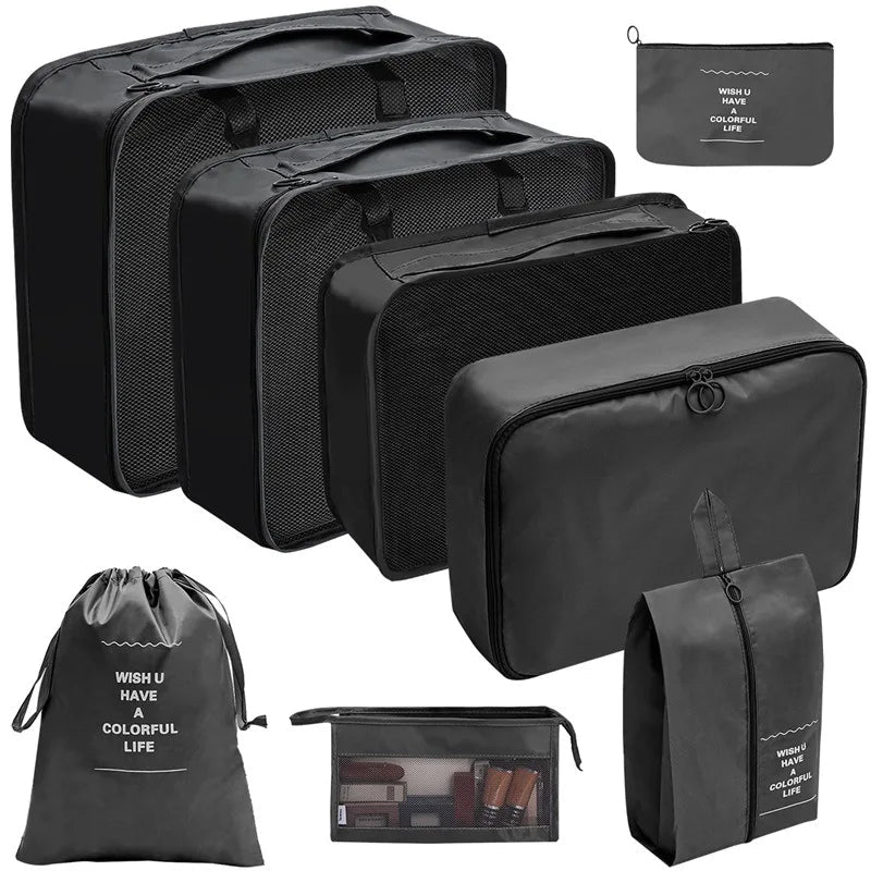 Koffer - Organizer Set 10 - teilig Packwürfel mit Mesh - Sichtfenster Schuhbeutel Kosmetik - Tasche Wäschesäcke aus Polyester - Bolania