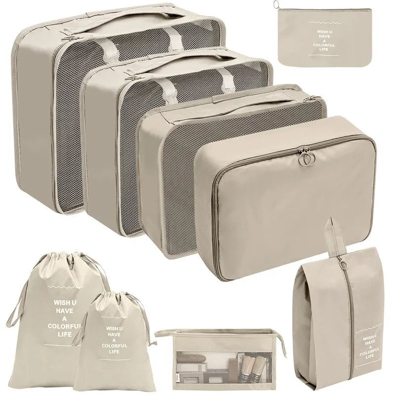 Koffer - Organizer Set 10 - teilig Packwürfel mit Mesh - Sichtfenster Schuhbeutel Kosmetik - Tasche Wäschesäcke aus Polyester - Bolania
