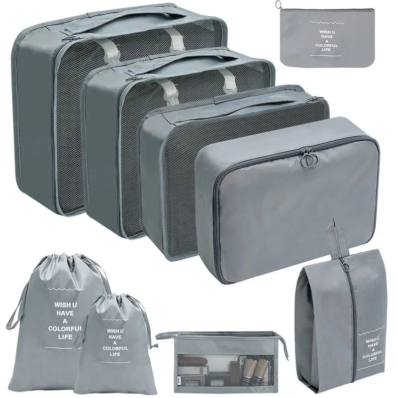 Koffer - Organizer Set 10 - teilig Packwürfel mit Mesh - Sichtfenster Schuhbeutel Kosmetik - Tasche Wäschesäcke aus Polyester - Bolania