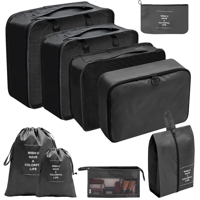 Koffer - Organizer Set 10 - teilig Packwürfel mit Mesh - Sichtfenster Schuhbeutel Kosmetik - Tasche Wäschesäcke aus Polyester - Bolania