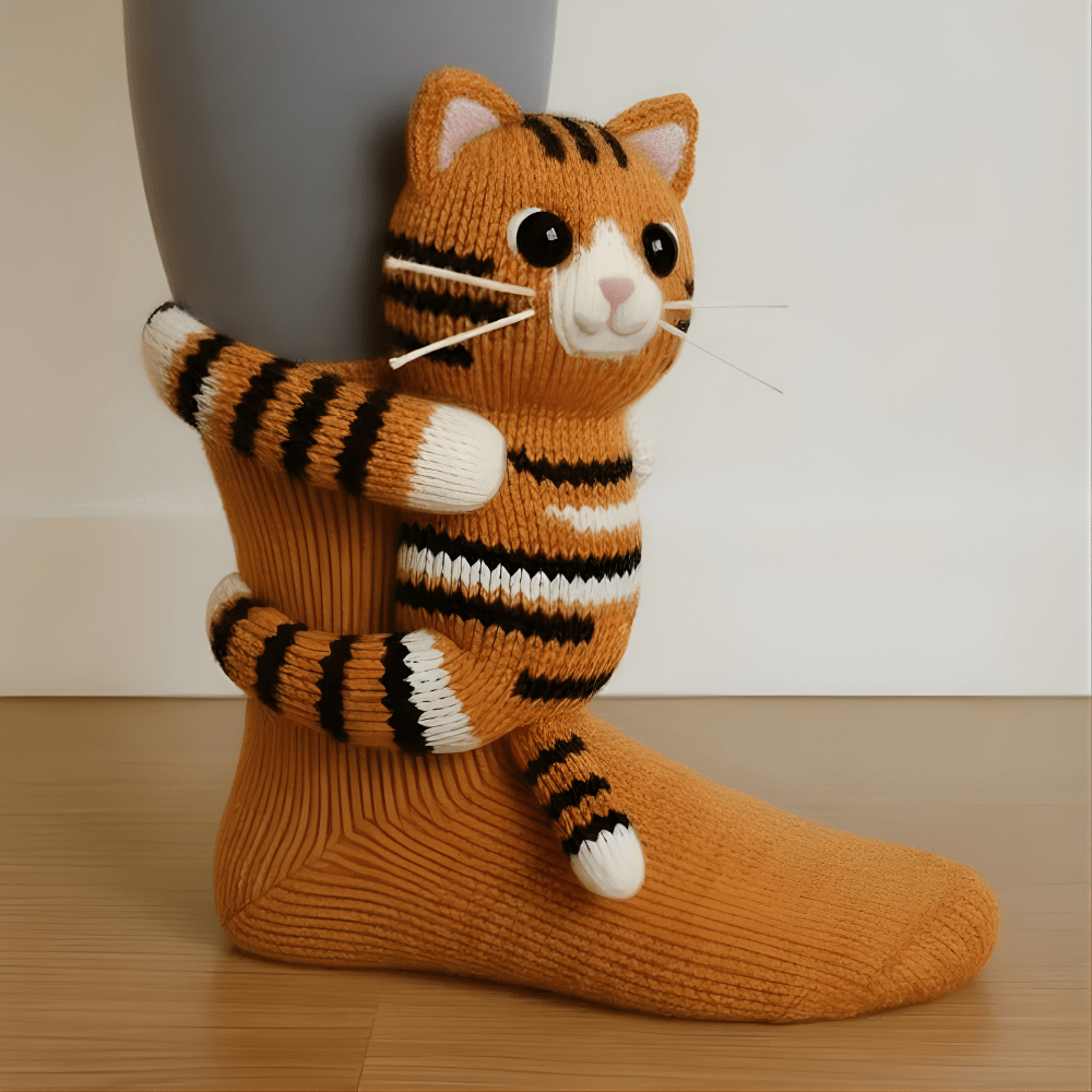 Kuschelsocken mit 3D-Tiermotiv, Warme Haussocken für Damen und Herren, Rutschfeste Sohle, Dicker Strick - Bolania