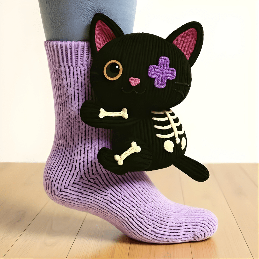 Kuschelsocken mit 3D-Tiermotiv, Warme Haussocken für Damen und Herren, Rutschfeste Sohle, Dicker Strick - Bolania