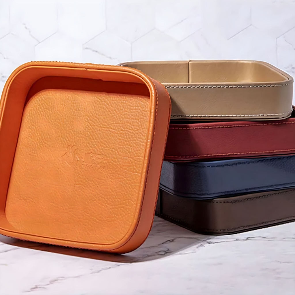 PU Leather Jewelry Tray, Foldable with Raised Edge, for Rings, Keys, Watches