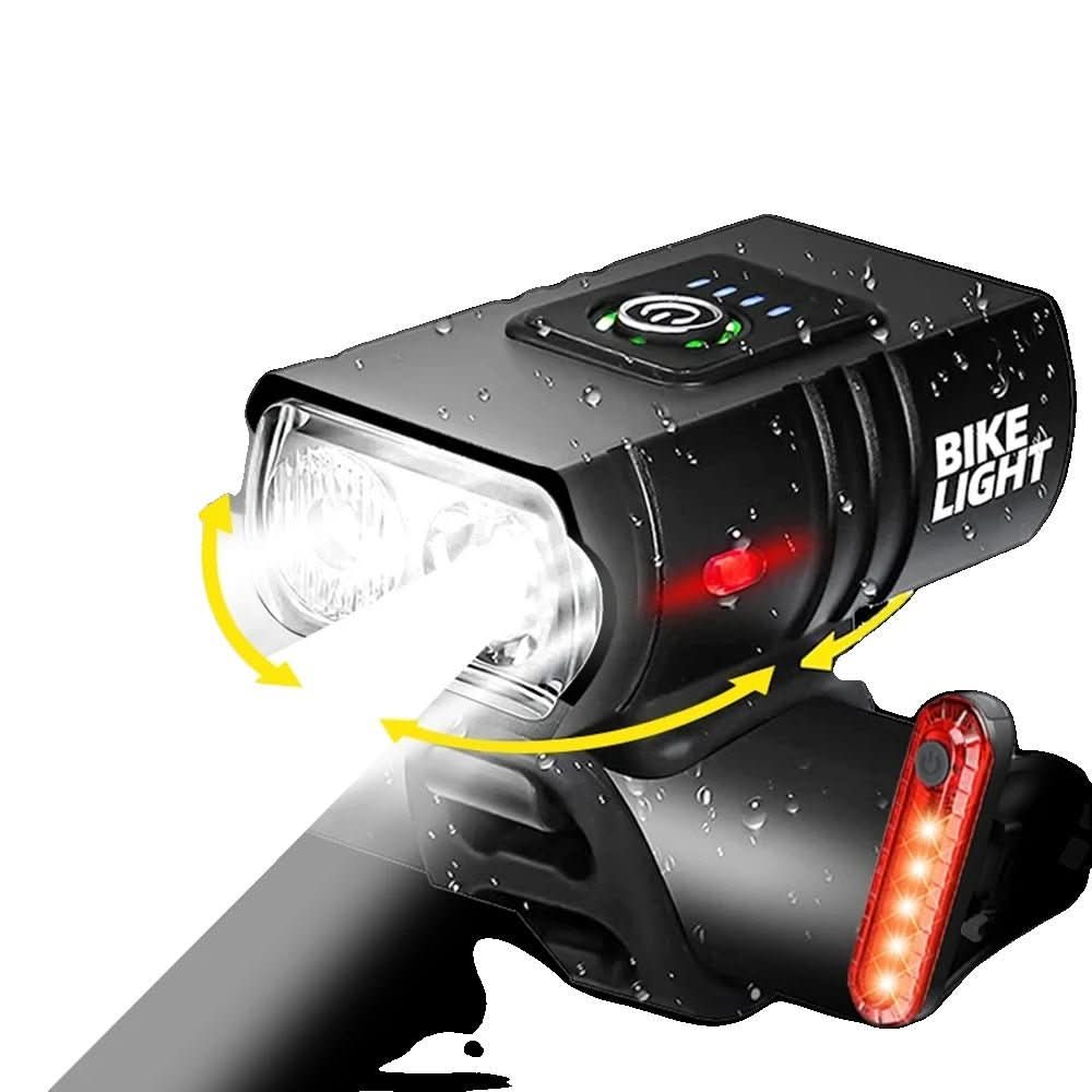 LED Bicycle Light USB Rechargeable with Dual LED 6 Lighting Modes 360 Degree Rotatable Mount Aluminum Casing Splash-Proof