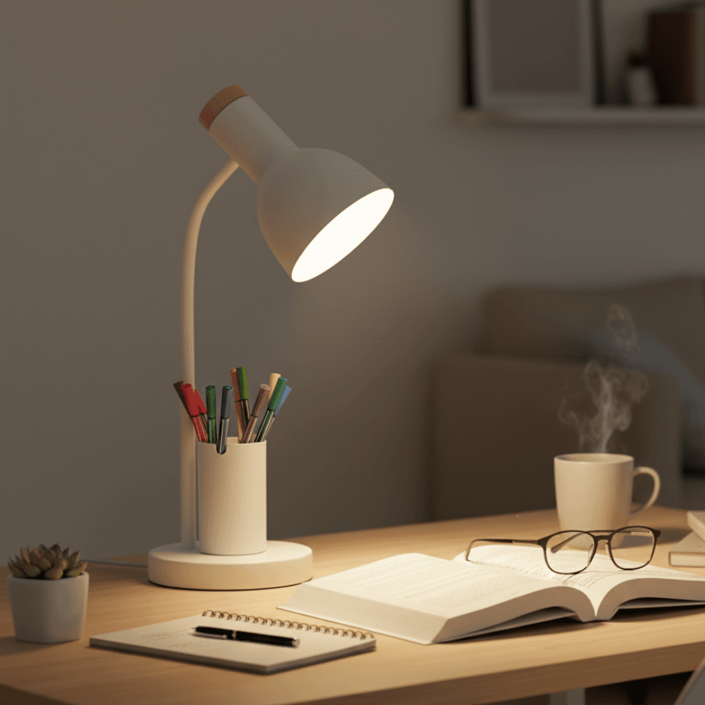 LED-Tischlampe mit Stifthalter Dreifarbigem Licht und Verstellbarem Schwanenhals für Schreibtisch Büro und Nachttisch - Bolania
