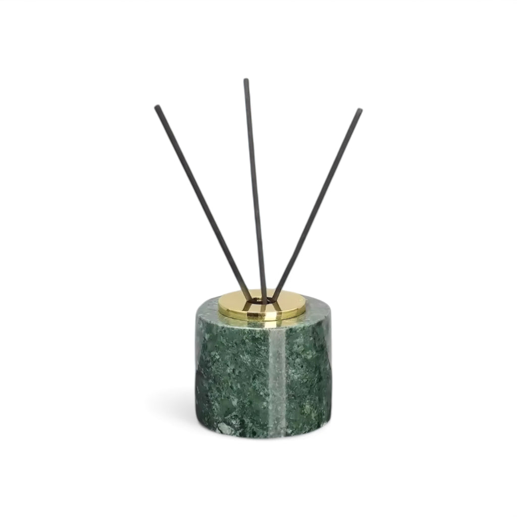 Bathroom Set in Green Marble Look with Gold, Soap Dispenser, Toothbrush Holder, Tray