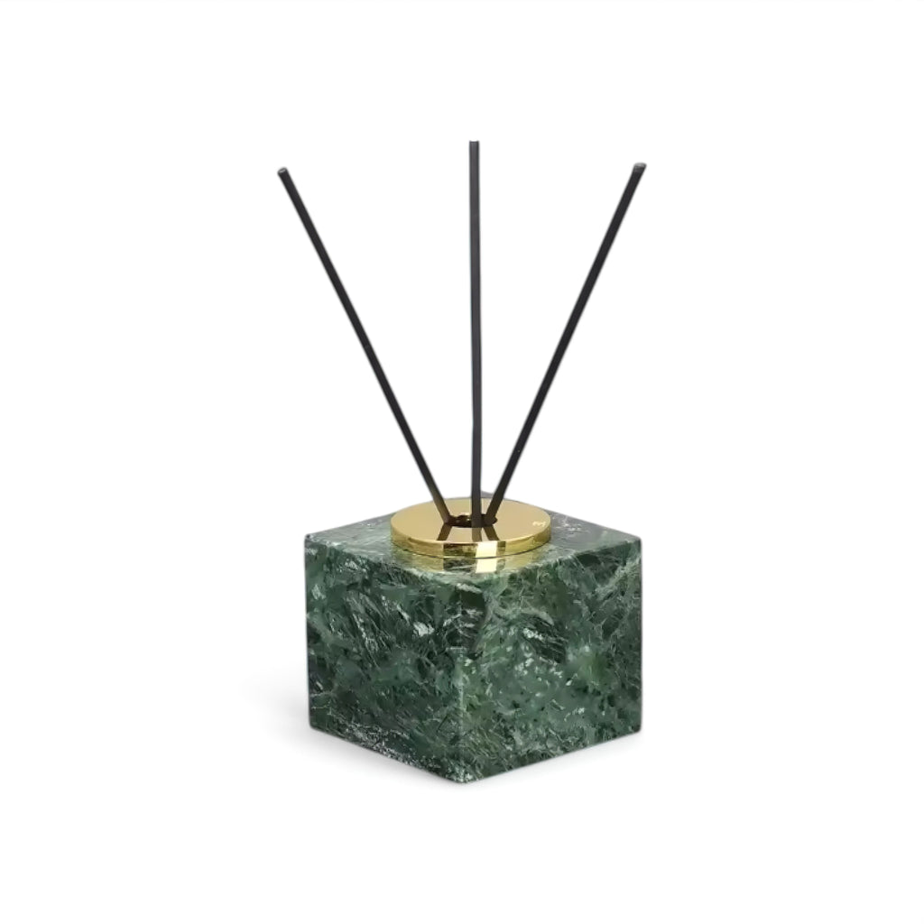 Bathroom Set in Green Marble Look with Gold, Soap Dispenser, Toothbrush Holder, Tray