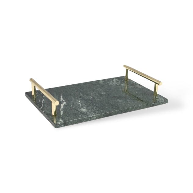 Bathroom Set in Green Marble Look with Gold, Soap Dispenser, Toothbrush Holder, Tray