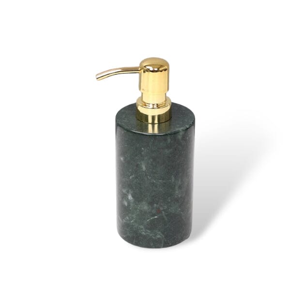 Bathroom Set in Green Marble Look with Gold, Soap Dispenser, Toothbrush Holder, Tray