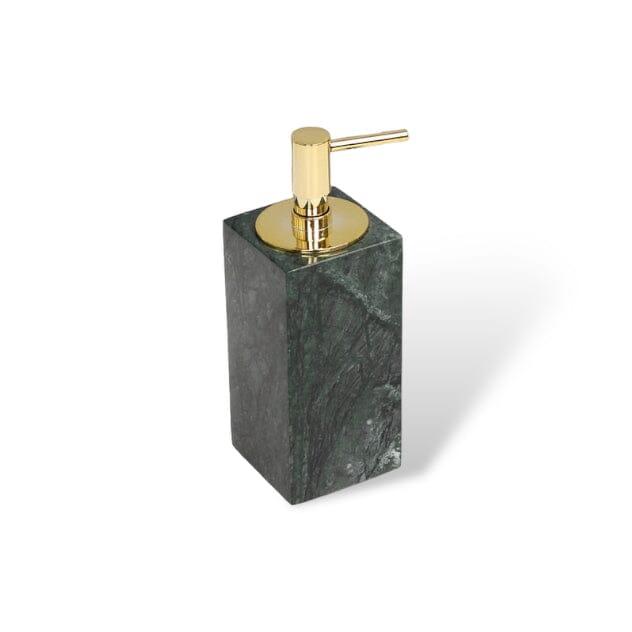 Bathroom Set in Green Marble Look with Gold, Soap Dispenser, Toothbrush Holder, Tray