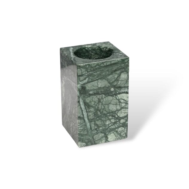 Bathroom Set in Green Marble Look with Gold, Soap Dispenser, Toothbrush Holder, Tray