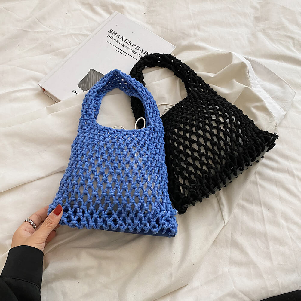 Women's Handbag Hand-Crocheted Cotton Net Pattern for Summer Beach and Everyday Use Vegan