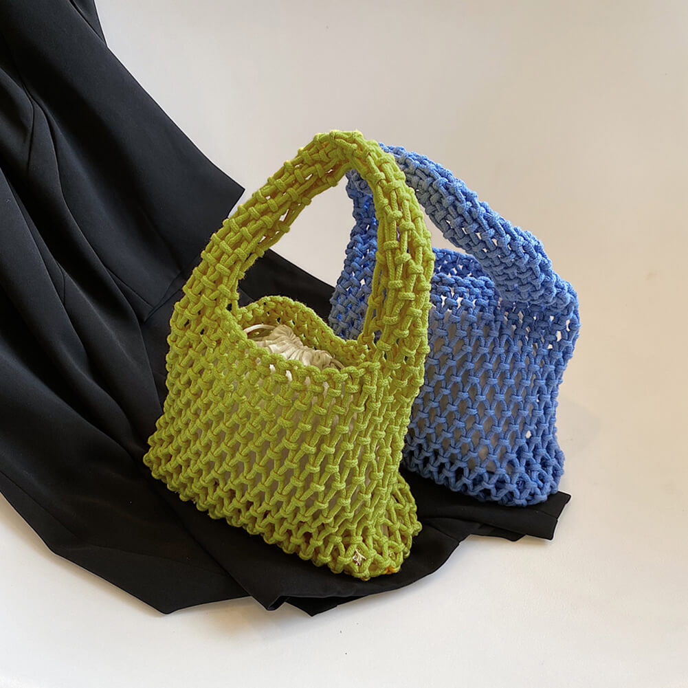 Women's Handbag Hand-Crocheted Cotton Net Pattern for Summer Beach and Everyday Use Vegan