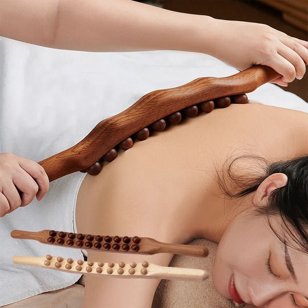 Massagestab aus Naturholz für Gua Sha 60 cm mit Acht Massagekugeln Ergonomisch für Rücken Nacken und Beine - Bolania