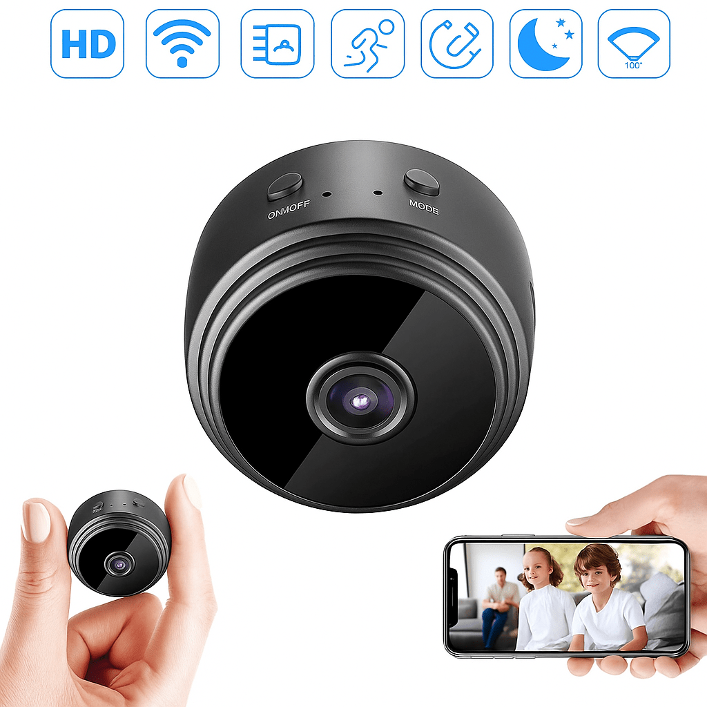 Mini WLAN Überwachungskamera mit Nachtsicht und Bewegungserkennung, 150° Weitwinkel, Live-Zugriff per App - Bolania