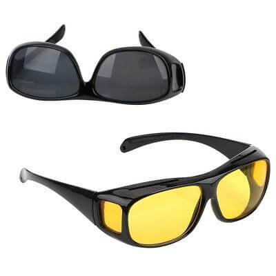 Nachtfahrbrille mit Gelb Getönten Gläsern Anti - Blendung Überzieh - Modell für Brillenträger und Tag - Nacht Funktion - Bolania