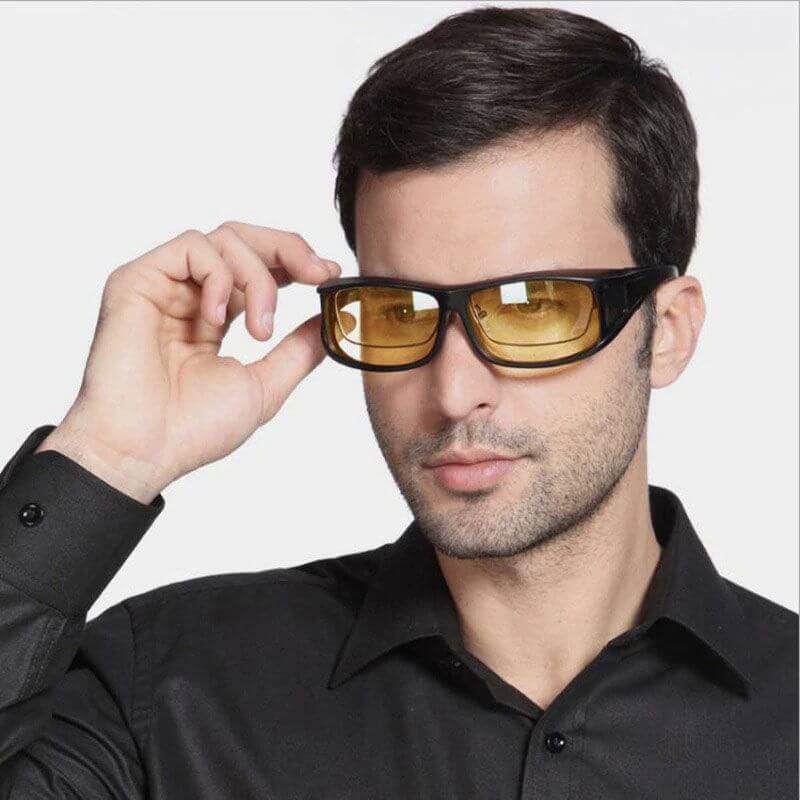 Nachtfahrbrille mit Gelb Getönten Gläsern Anti - Blendung Überzieh - Modell für Brillenträger und Tag - Nacht Funktion - Bolania