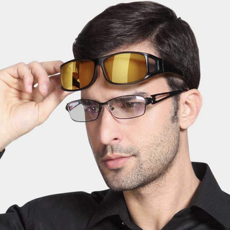 Nachtfahrbrille mit Gelb Getönten Gläsern Anti - Blendung Überzieh - Modell für Brillenträger und Tag - Nacht Funktion - Bolania