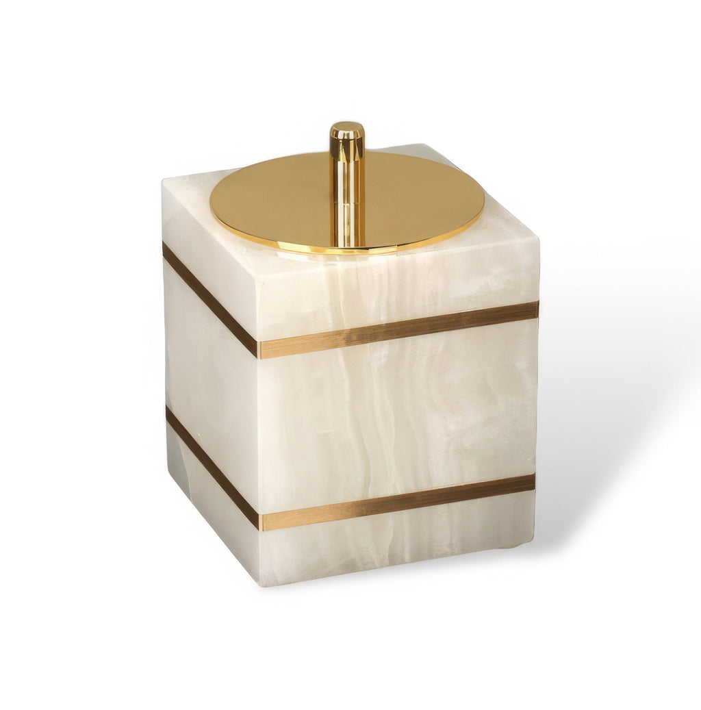 Bathroom Set in Marble Look with Gold Rim, Soap Dispenser, Toothbrush Holder, Tray