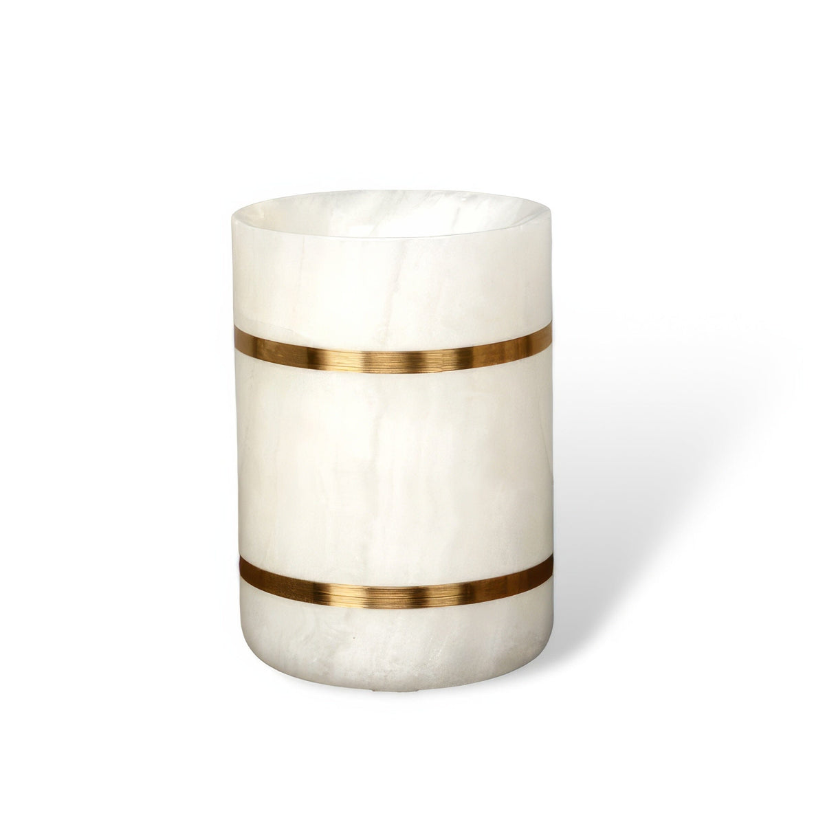 Bathroom Set in Marble Look with Gold Rim, Soap Dispenser, Toothbrush Holder, Tray