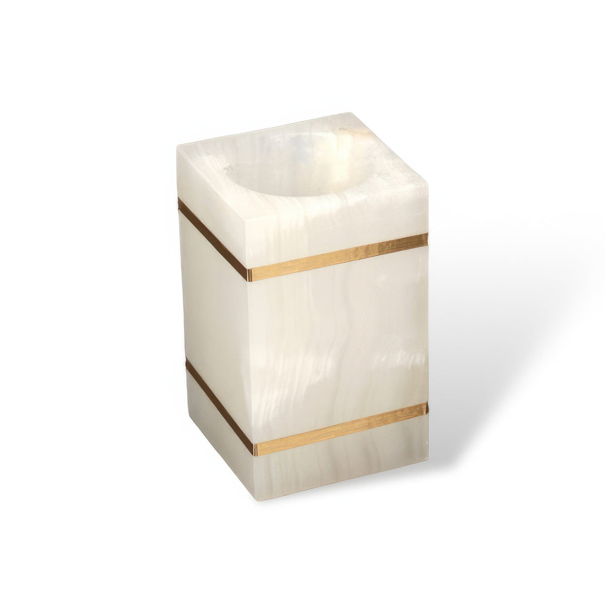 Bathroom Set in Marble Look with Gold Rim, Soap Dispenser, Toothbrush Holder, Tray
