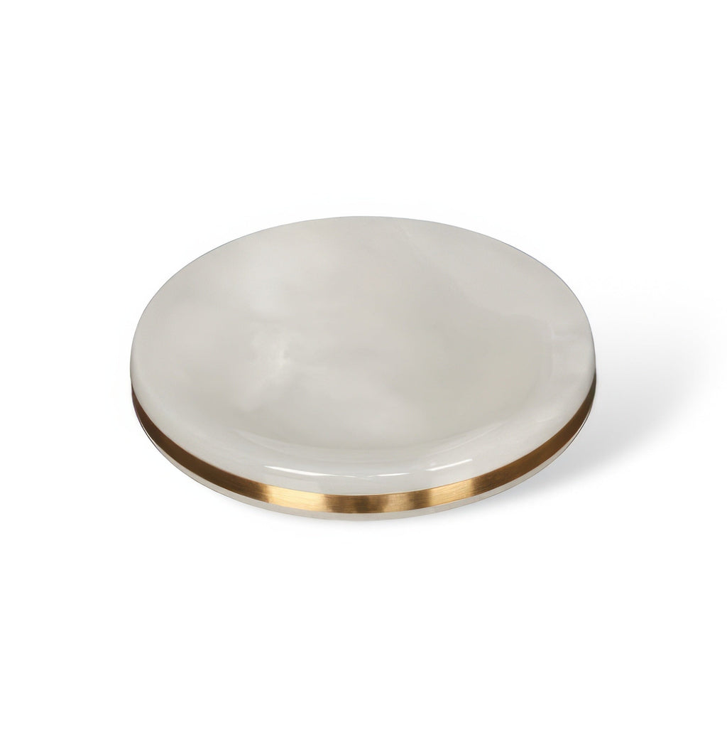 Bathroom Set in Marble Look with Gold Rim, Soap Dispenser, Toothbrush Holder, Tray