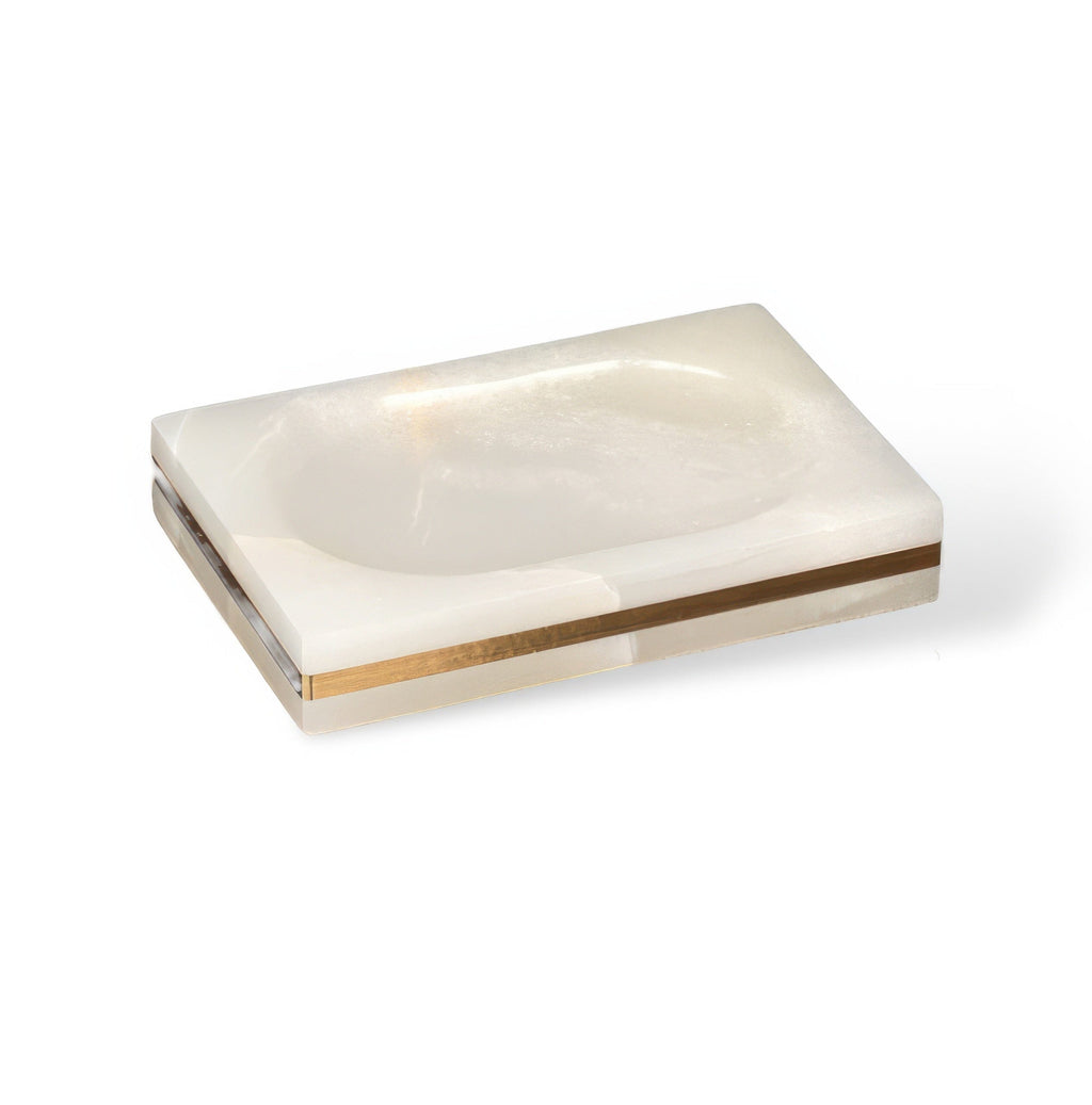 Bathroom Set in Marble Look with Gold Rim, Soap Dispenser, Toothbrush Holder, Tray