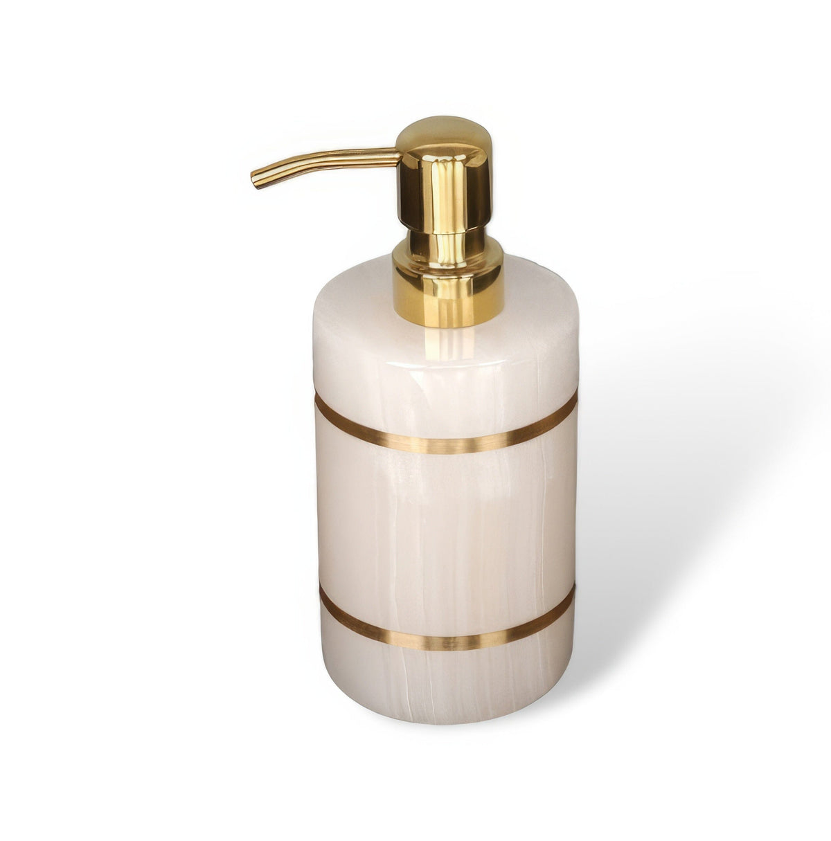 Bathroom Set in Marble Look with Gold Rim, Soap Dispenser, Toothbrush Holder, Tray