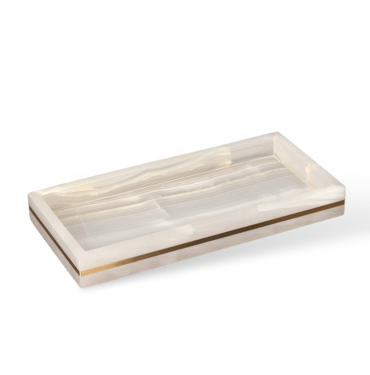 Bathroom Set in Marble Look with Gold Rim, Soap Dispenser, Toothbrush Holder, Tray