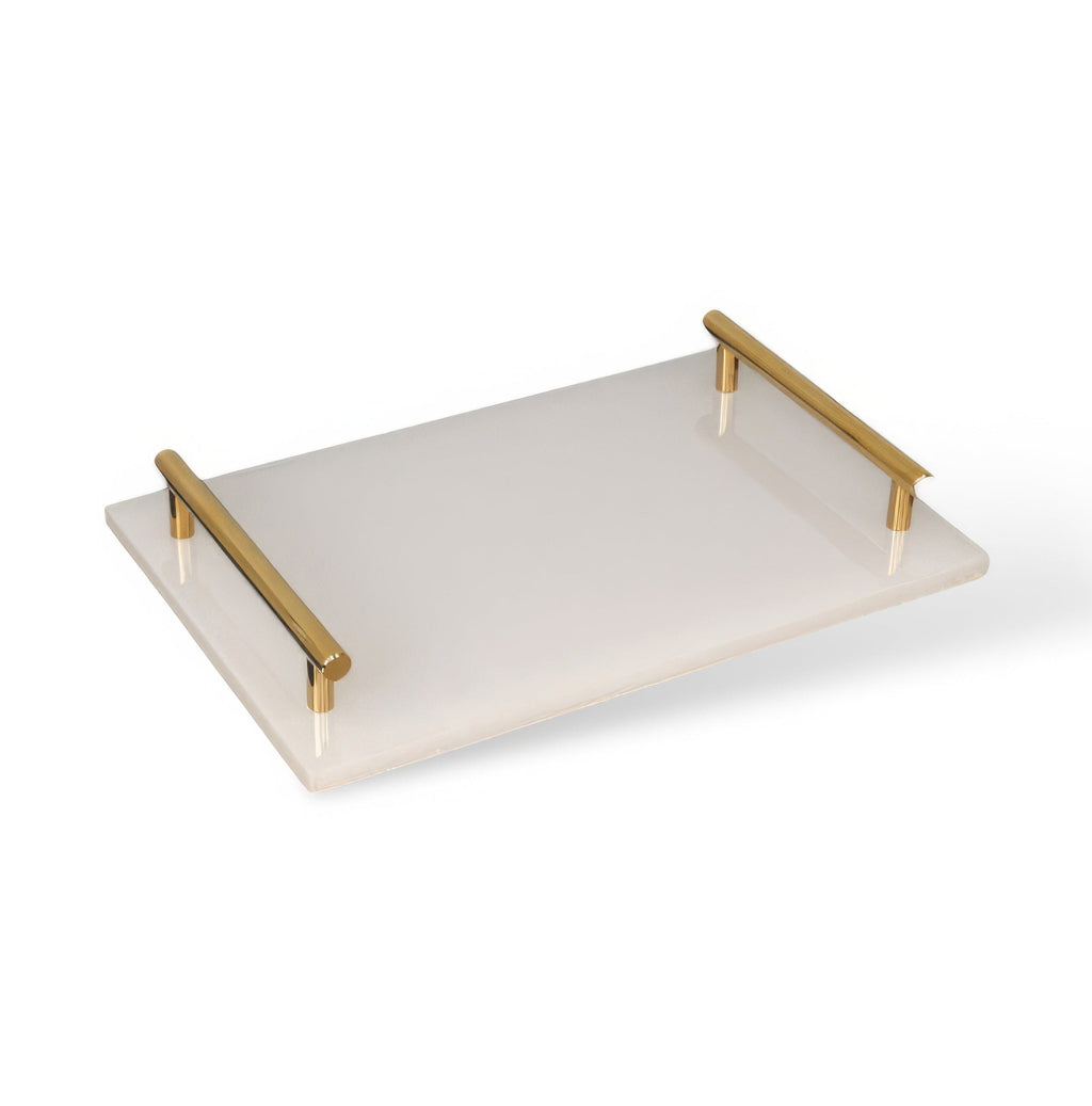 Bathroom Set in Marble Look with Gold Rim, Soap Dispenser, Toothbrush Holder, Tray