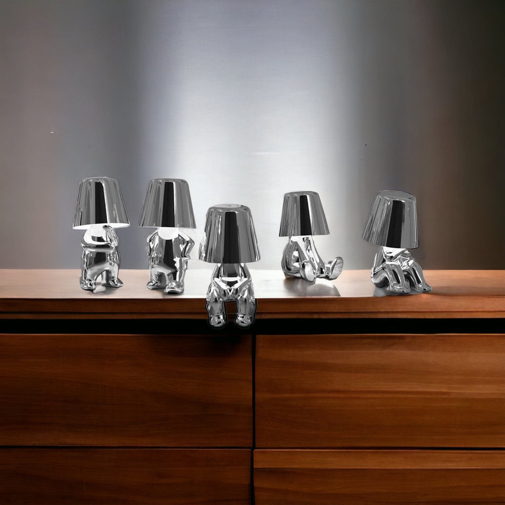 Cordless Table Lamp with USB Rechargeable Battery, Figurative Design, Dimmable, for Nightstand and Shelf